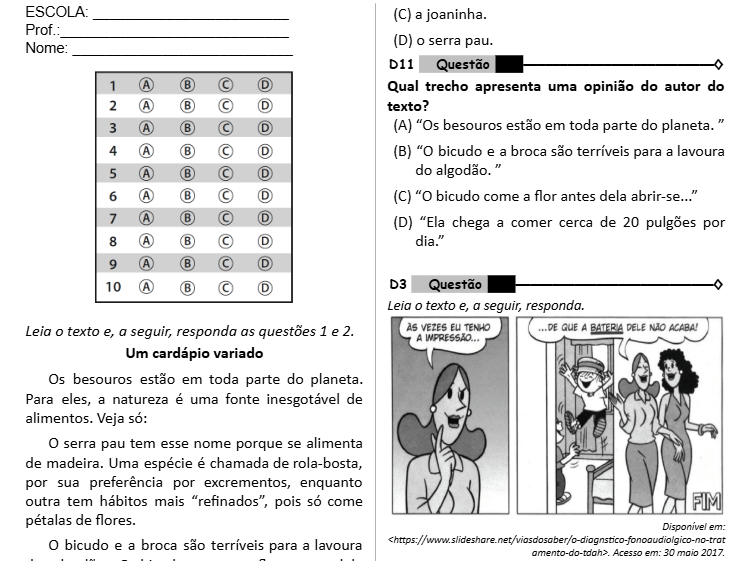Capa de Simulado Português  5º Ano
